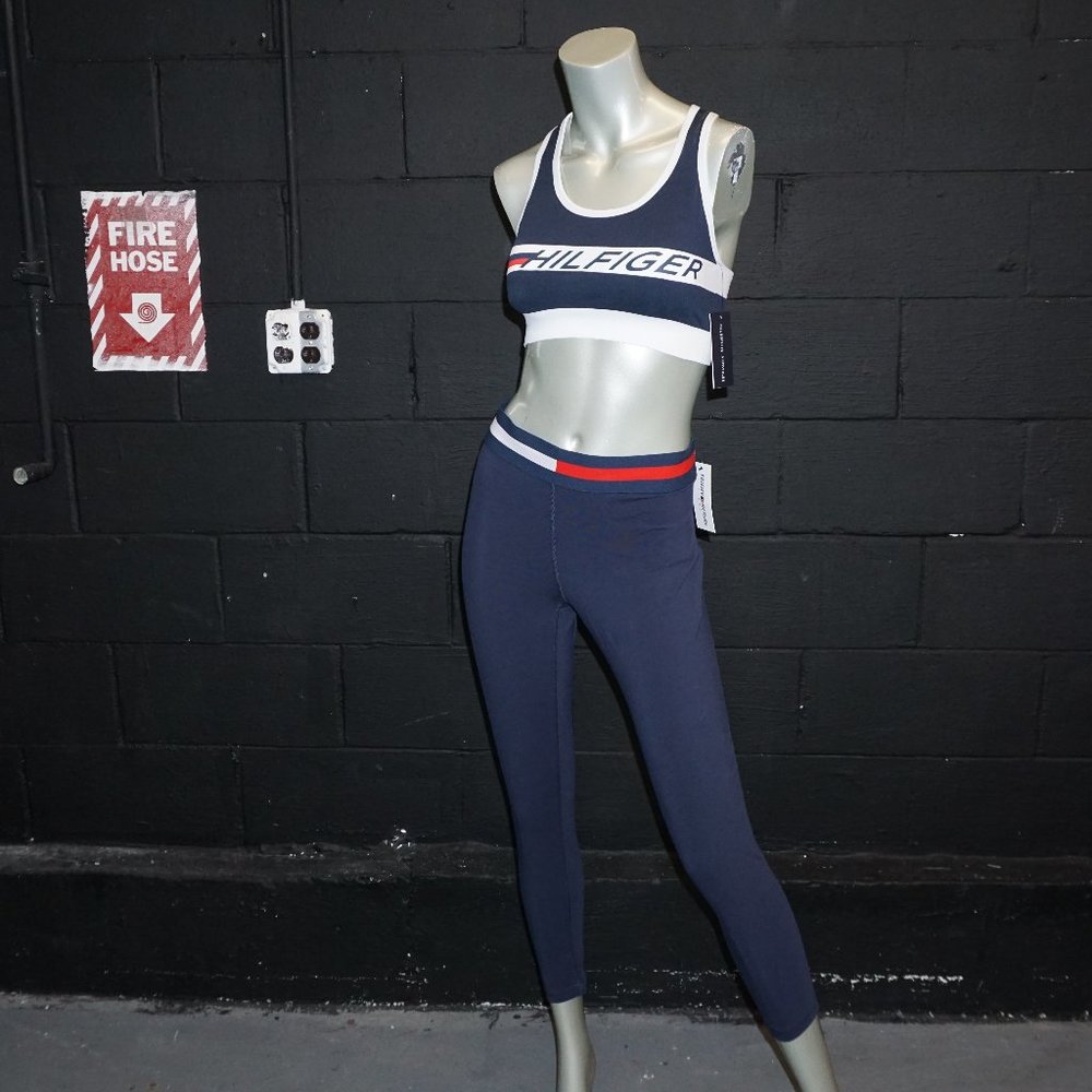 NWT HILFIGER LEGGINGS cropped mid-rise L Pant blue